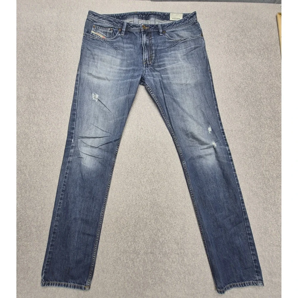 Diesel Shioner Jeans Mens 33x32 Blue Slim Skinny Distressed Denim Y2K Casual